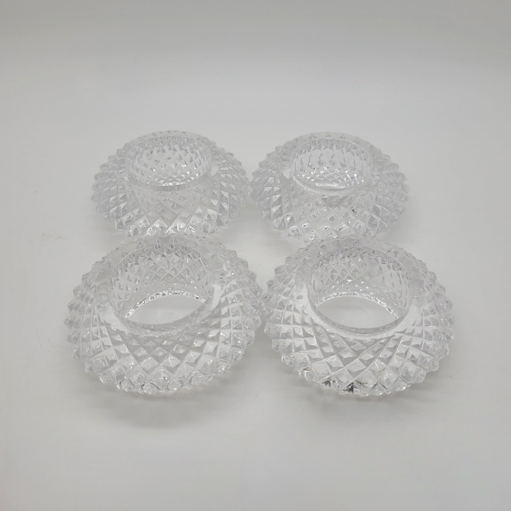 Vintage Cut Crystal Napkin Rings Set of 4 Diamond Quilted Glass Table Decor